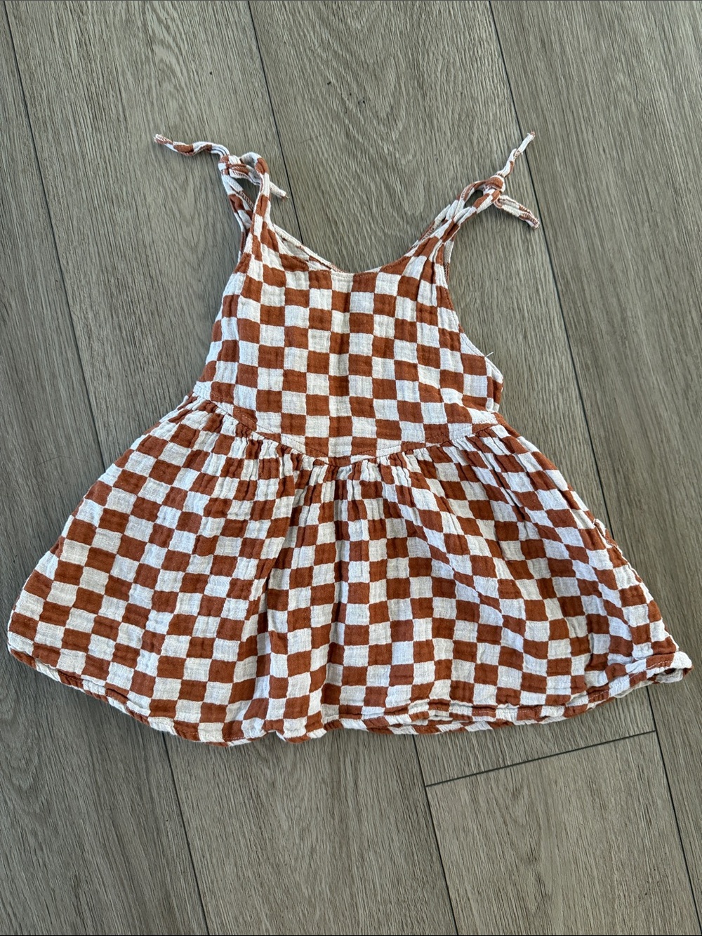 Rylee + Cru Rust and White Checkered Dress linen and cotton size 18-24 months